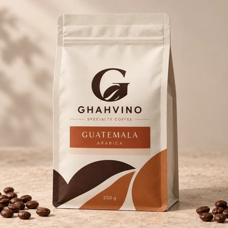 بسته قهوه عربیکا گواتمالا قهوینو با نشان GHAHVINO